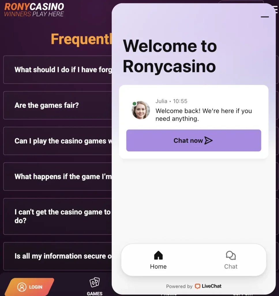 Casino Rony klantenservice - interface
