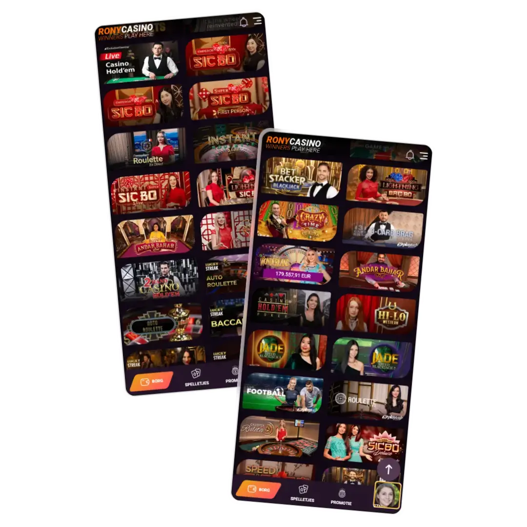 Rony live spellen-sectie